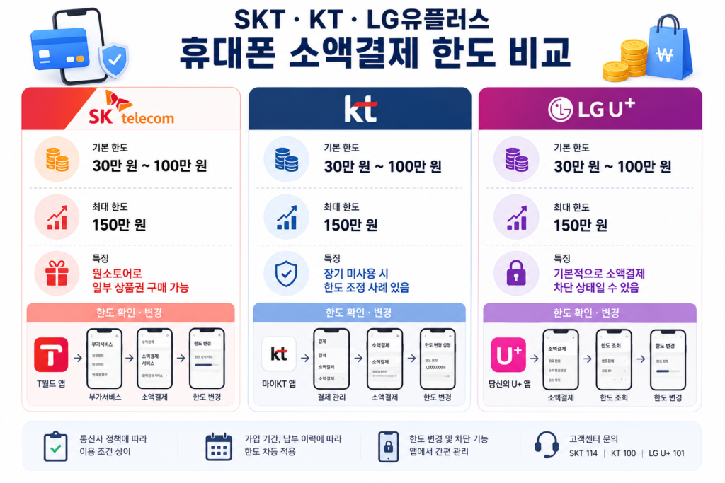 SKT-KT-LG유플러스-휴대폰-소액결제-한도-비교